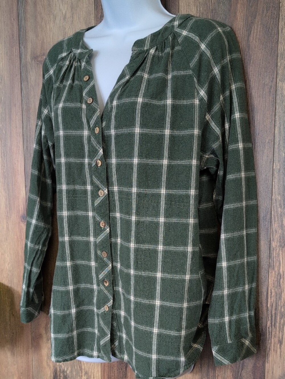 JODIFL Forest Green Plaid Button-Down Shirt S   765A